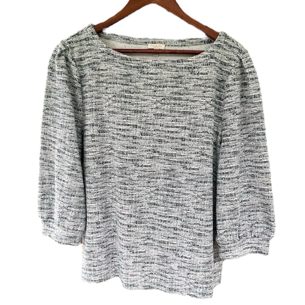Talbots Petite Jacquard Long Sleeve Top Ocean Teal Boat Neck Shirt Size XLP